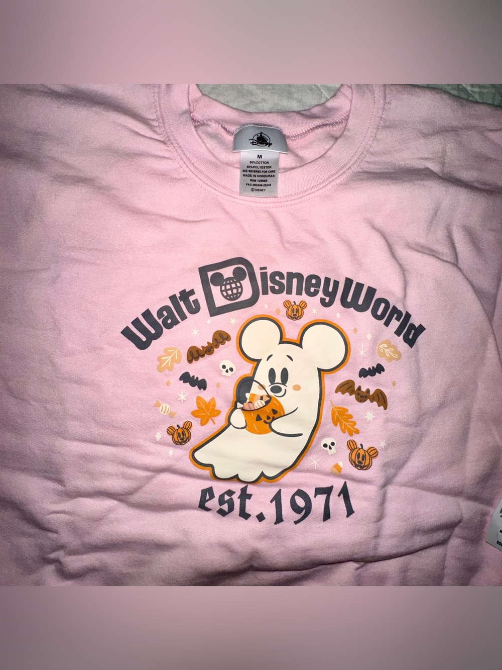 Walt Disney World Light Pink Mickey Mouse Ghost Sweatshirt Medium - Picture 2 of 3